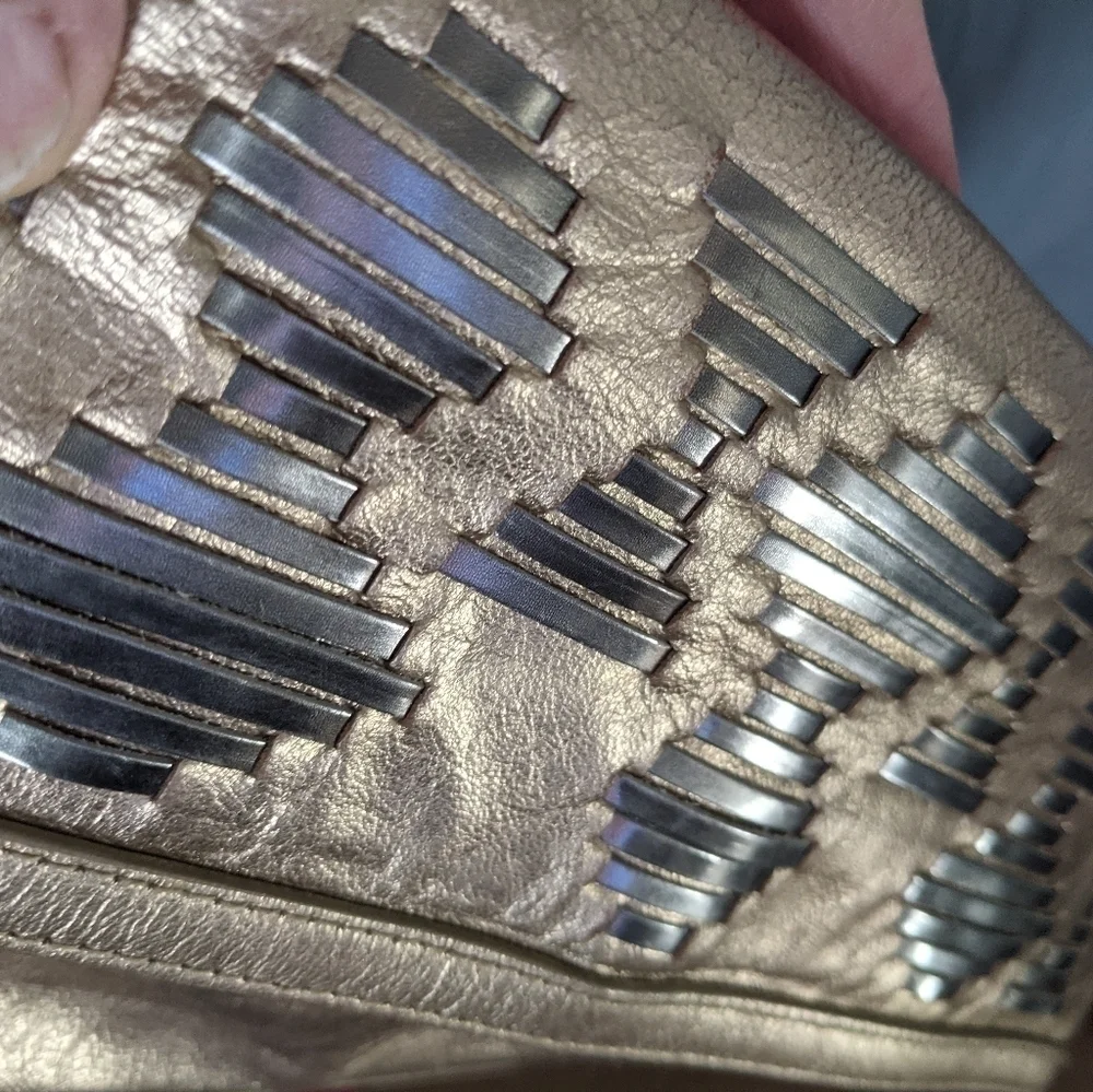 NICOLE Miller Metallic Leather Clutch with Woven Detail